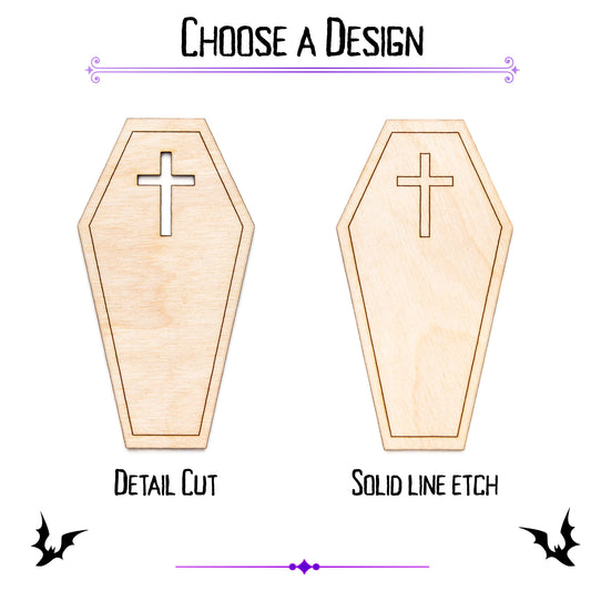 Coffin With Cross Wood Cutout - Laser Cut Unfinished Craft Shape - Multiple Sizes
