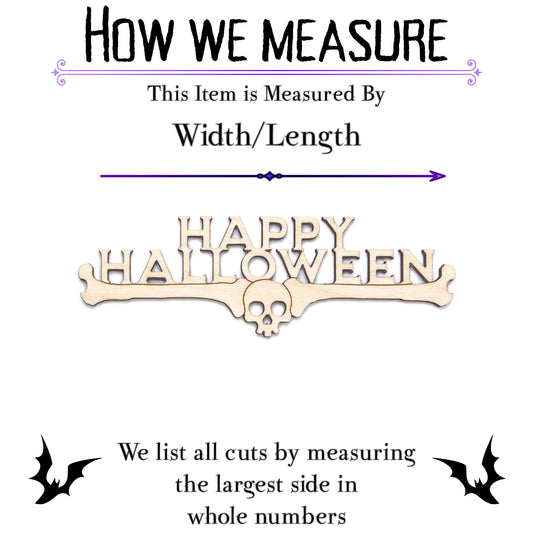 Happy Halloween Bones Text Wood Cutout - Laser Cut Unfinished Craft Shape - Multiple Sizes