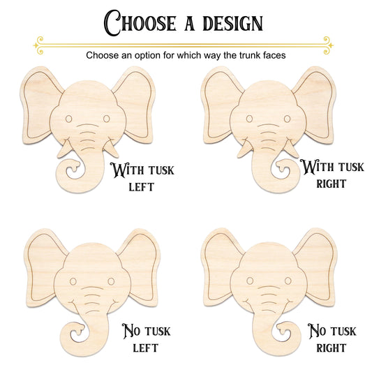 Elephant Head Wood Cutout - Laser Cut Unfinished Craft Shape - Multiple Sizes