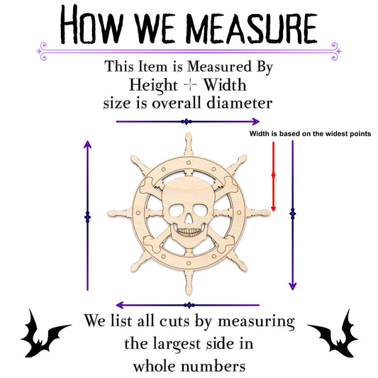 Skull Ship Wheel Wood Cutout - Laser Cut Unfinished Craft Shape - Multiple Sizes