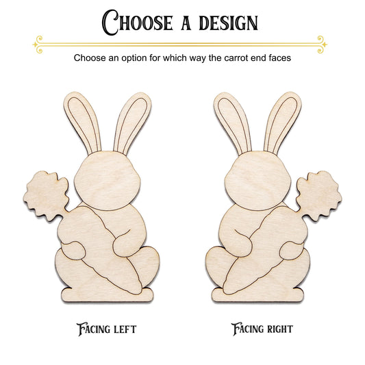 Bunny And Carrot Wood Cutout - Laser Cut Unfinished Craft Shape - Multiple Sizes