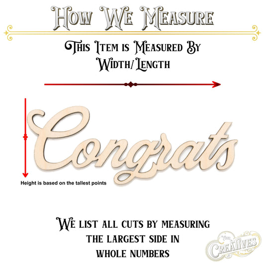 Congrats Script Wood Cutout - Laser Cut Unfinished Craft Shape - Multiple Sizes