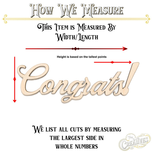 Congrats Wood Cutout - Laser Cut Unfinished Craft Shape - Multiple Sizes
