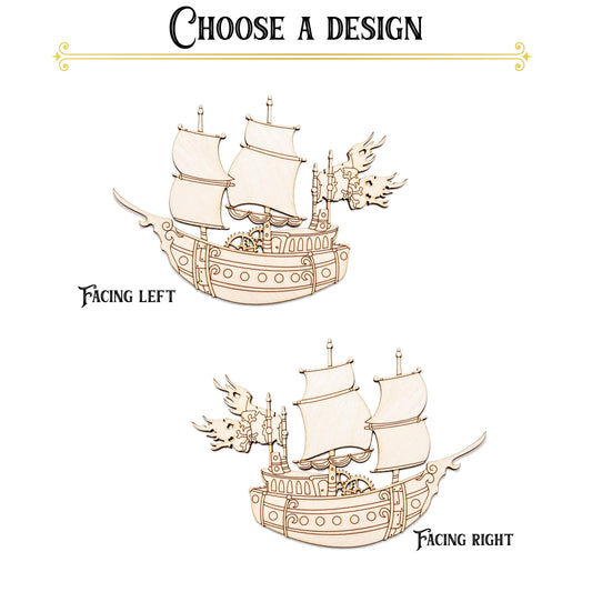 Pirate Ship Detailed Wood Cutout - Laser Cut Unfinished Craft Shape - Multiple Sizes
