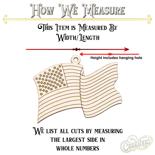 USA Flag Wavy Wood Ornament - Laser Cut Patriotic Holiday Craft Shape