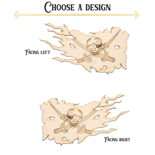 Shredded Pirate Flag Wood Cutout - Laser Cut Unfinished Craft Shape - Multiple Sizes