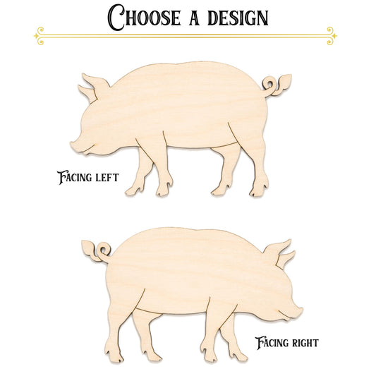 Pig Wood Cutout - Laser Cut Unfinished Craft Shape - Multiple Sizes
