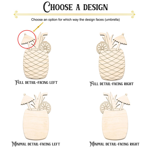 Pineapple Drink Wood Cutout - Laser Cut Unfinished Craft Shape - Multiple Sizes