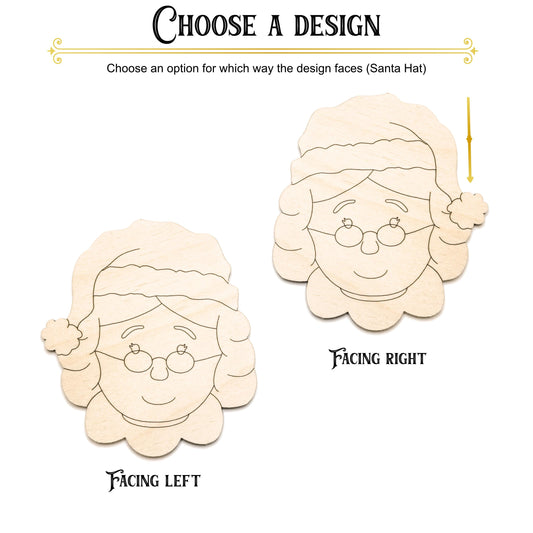 Mrs. Claus With Santa Hat Wood Cutout - Laser Cut Unfinished Craft Shape - Multiple Sizes
