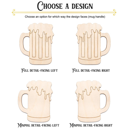 Foamy Beer Mug Wood Cutout - Laser Cut Unfinished Craft Shape - Multiple Sizes