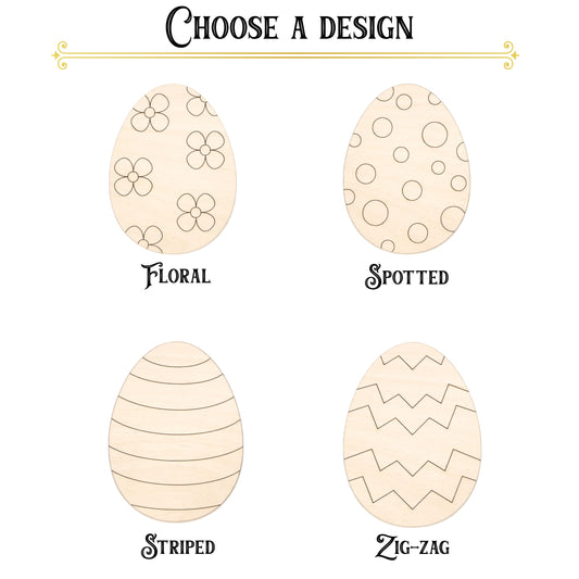 Patterned Easter Eggs Wood Cutout - Laser Cut Unfinished Craft Shape - Multiple Sizes