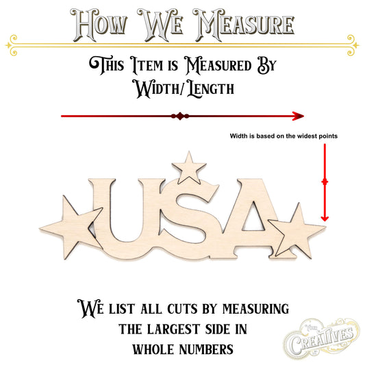 USA Stars Word Wood Cutout - Laser Cut Unfinished Craft Shape - Multiple Sizes