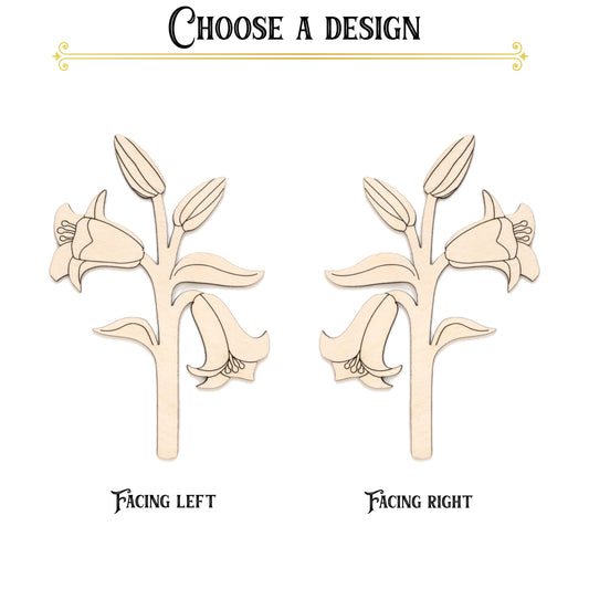 Trumpet Lily Branch Detailed Wood Cutout - Laser Cut Unfinished Craft Shape - Multiple Sizes