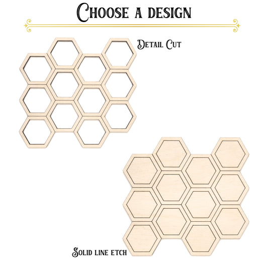 Honeycomb Wood Cutout - Laser Cut Unfinished Craft Shape - Multiple Sizes