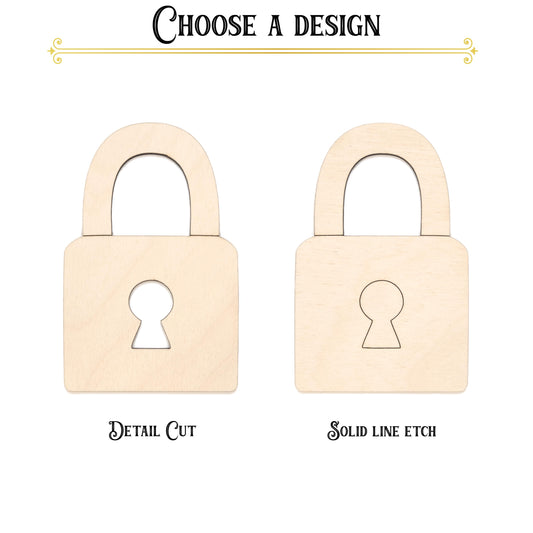 Lock Wood Cutout - Laser Cut Unfinished Craft Shape - Multiple Sizes