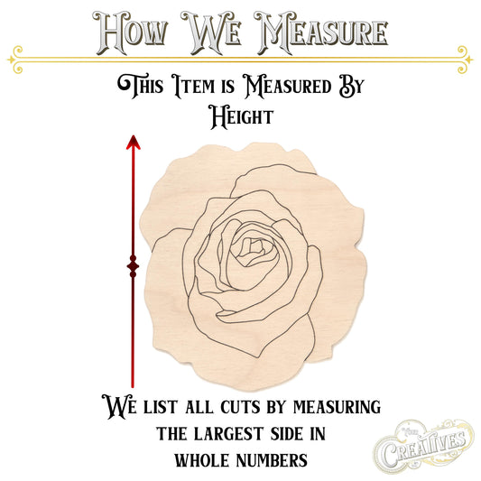 Rose Realistic Wood Cutout - Laser Cut Unfinished Craft Shape - Multiple Sizes