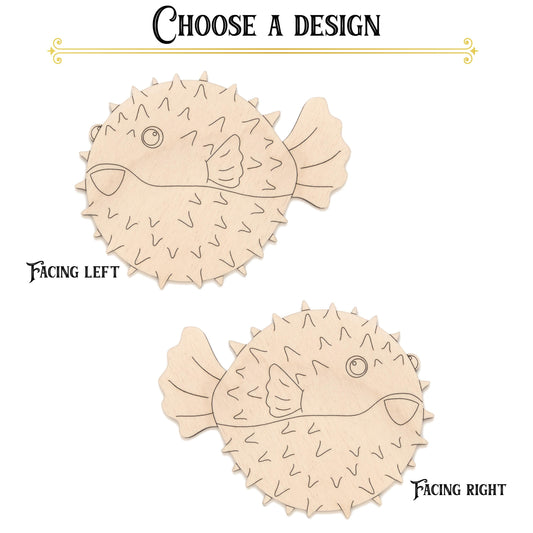 Pufferfish Side View Wood Cutout - Laser Cut Unfinished Craft Shape - Multiple Sizes