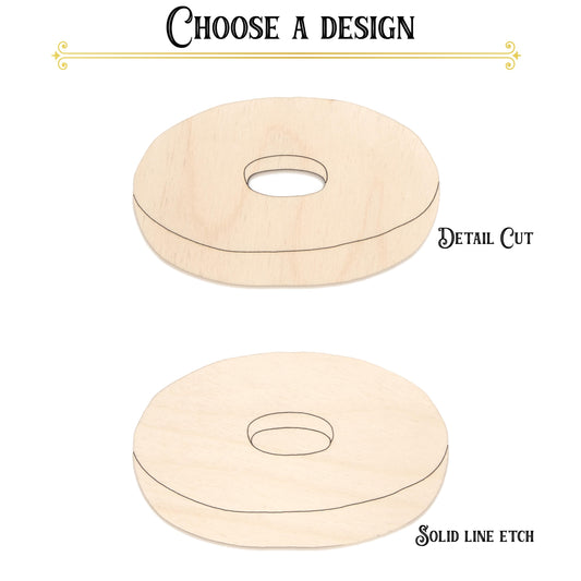 Bagel Half Wood Cutout - Laser Cut Unfinished Craft Shape - Multiple Sizes