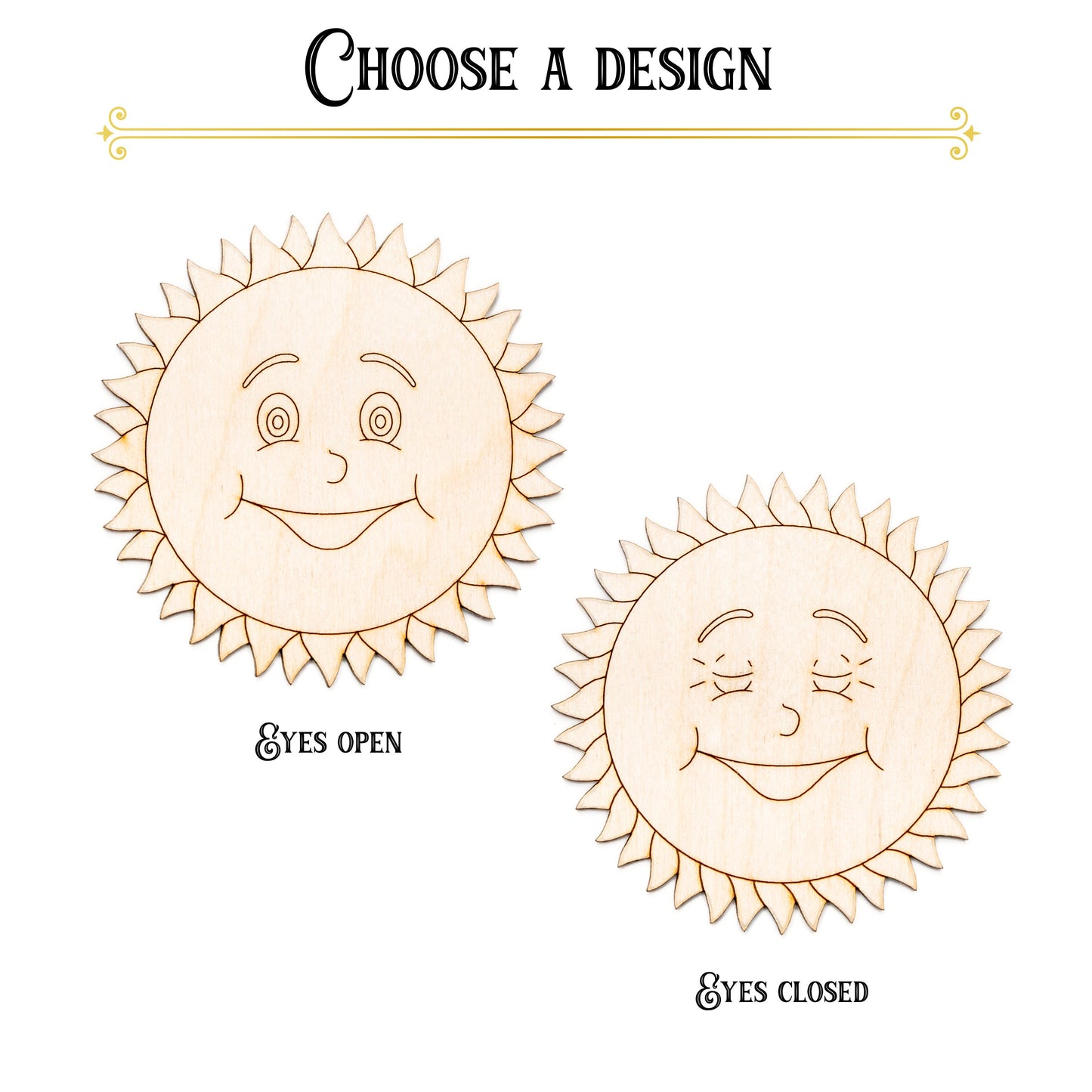 Happy Sun-Detail Wood Cutout-Two Design options-Summer Sun Theme Decor-Two Face Options-Various Sizes-DIY Crafts-Cartoon Sun-Sunny Theme