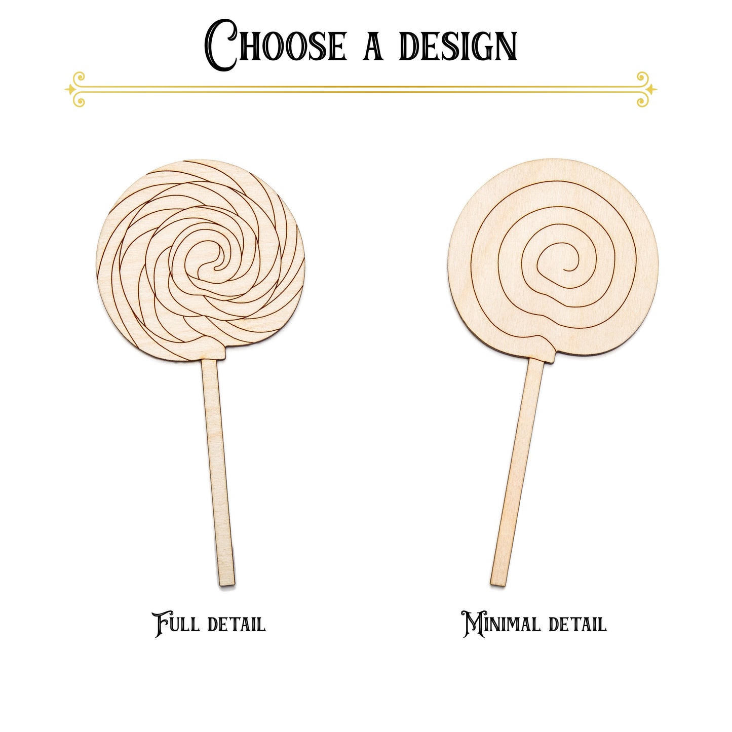 Lollipop Swirl-Detail Wood Cutout-Candy And Sweets Wood Decor-Two Design Options-Various Sizes-DIY Paint Candies-Candy Party Theme Decor