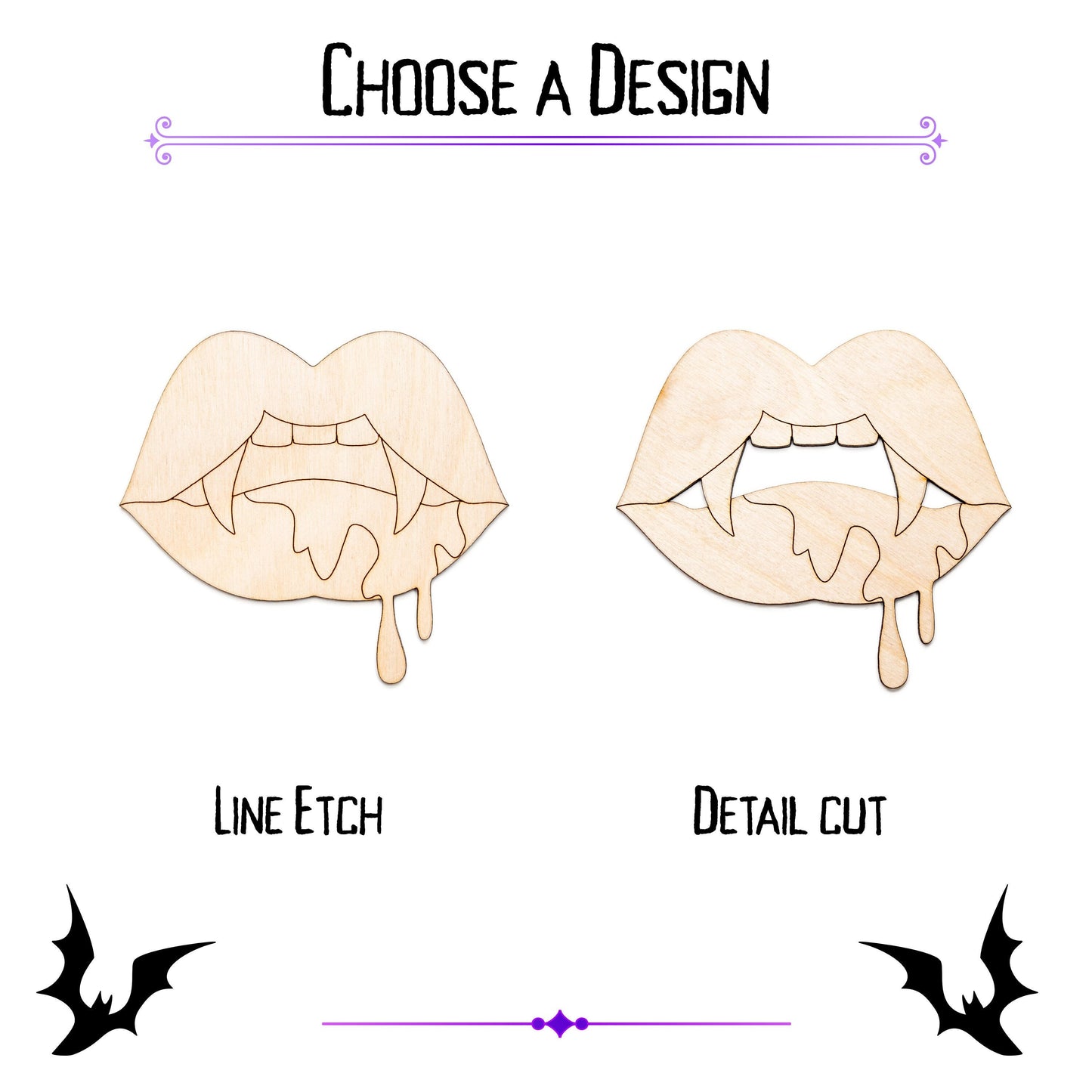 Vampire Lips-Vampire Fangs-Two Design Options-Various Sizes-Vampire Theme Wood Decor-Bloody Lips-Horror Theme Decor-Vampire Designs-Gothic