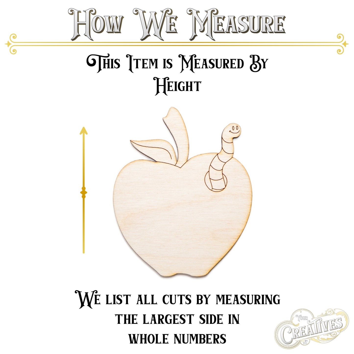 Apple With Worm Detail Line Etch-Wood Cutout-Cute Apple Decor-Various Sizes-DIY Crafts-Classroom Decor-Fruit Wood Shapes-Apple Theme Decor