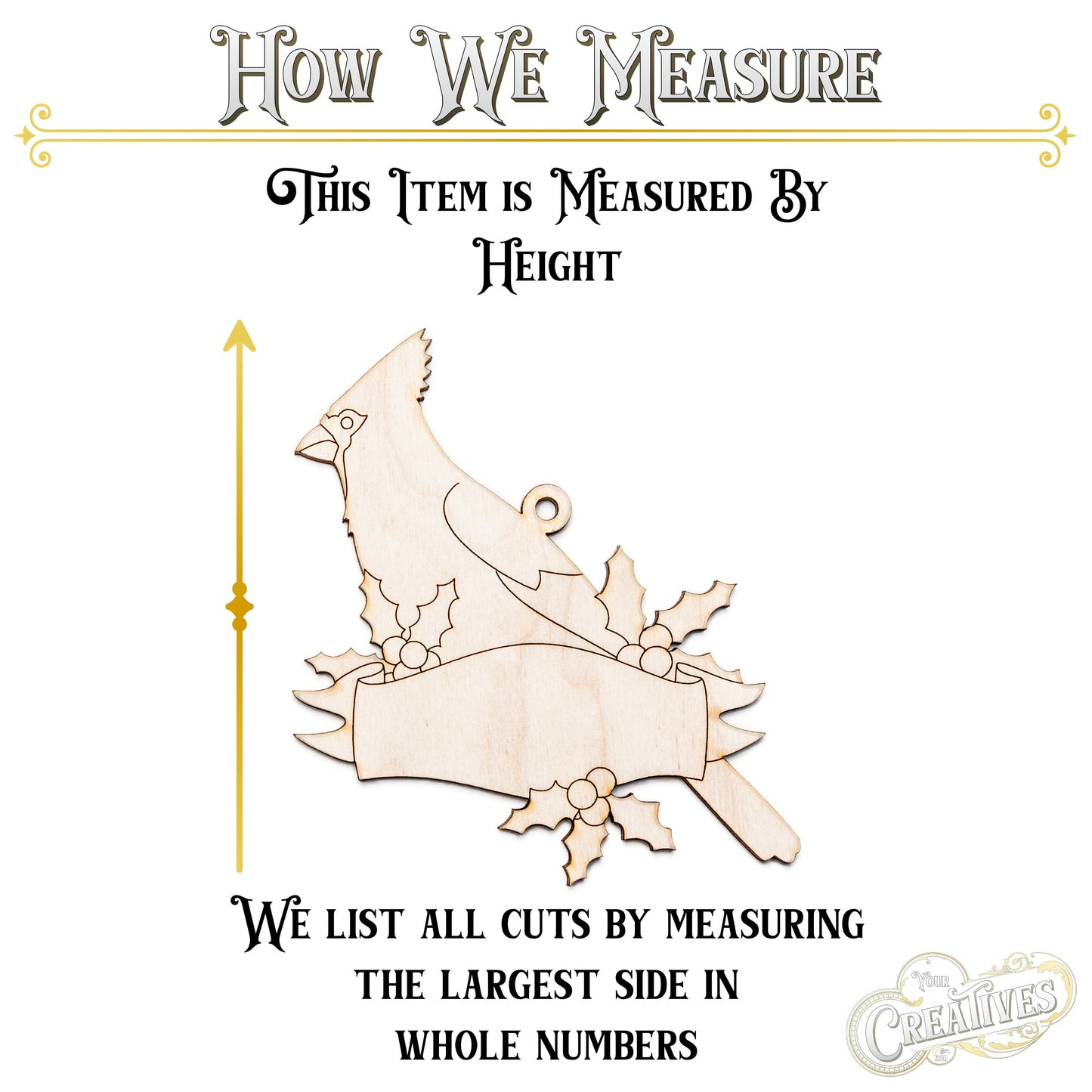 Cardinal With Banner And Holly Wood Ornament-Tree Decor-Paintable Ornaments-DIY Crafts-Christmas Decor-Holiday Birds-