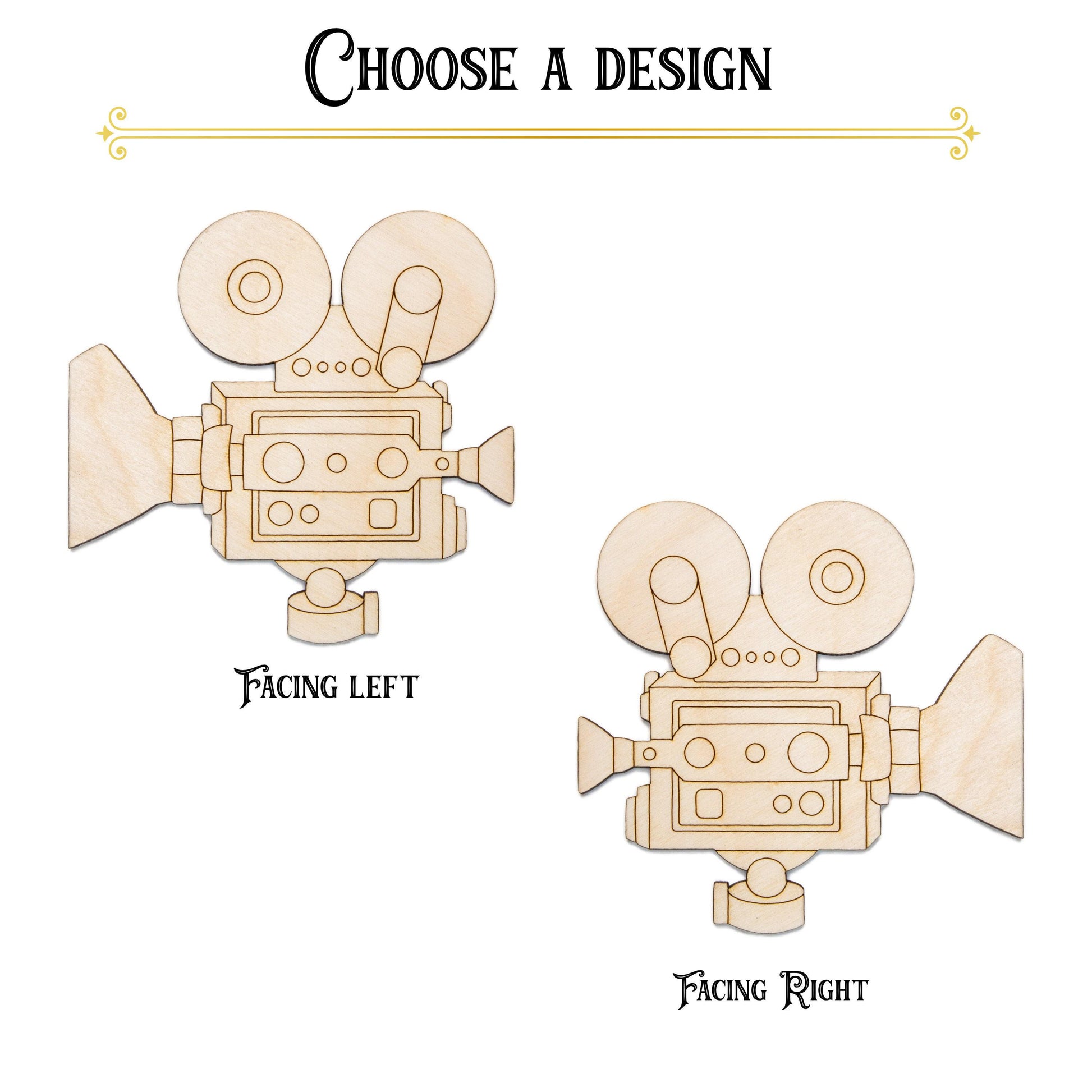 Movie Film Camera Wood Cutout - Laser Cut Unfinished Craft Shape - Multiple Sizes
