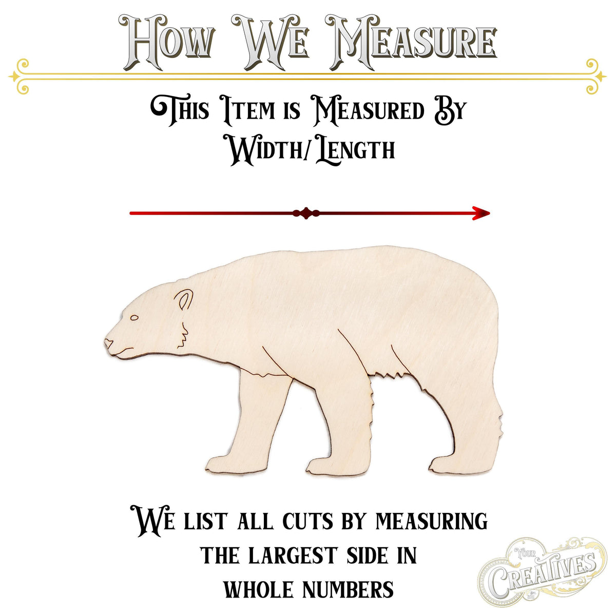 Polar Bear Detailed Wood Cutout - Laser Cut Unfinished Craft Shape - Multiple Sizes