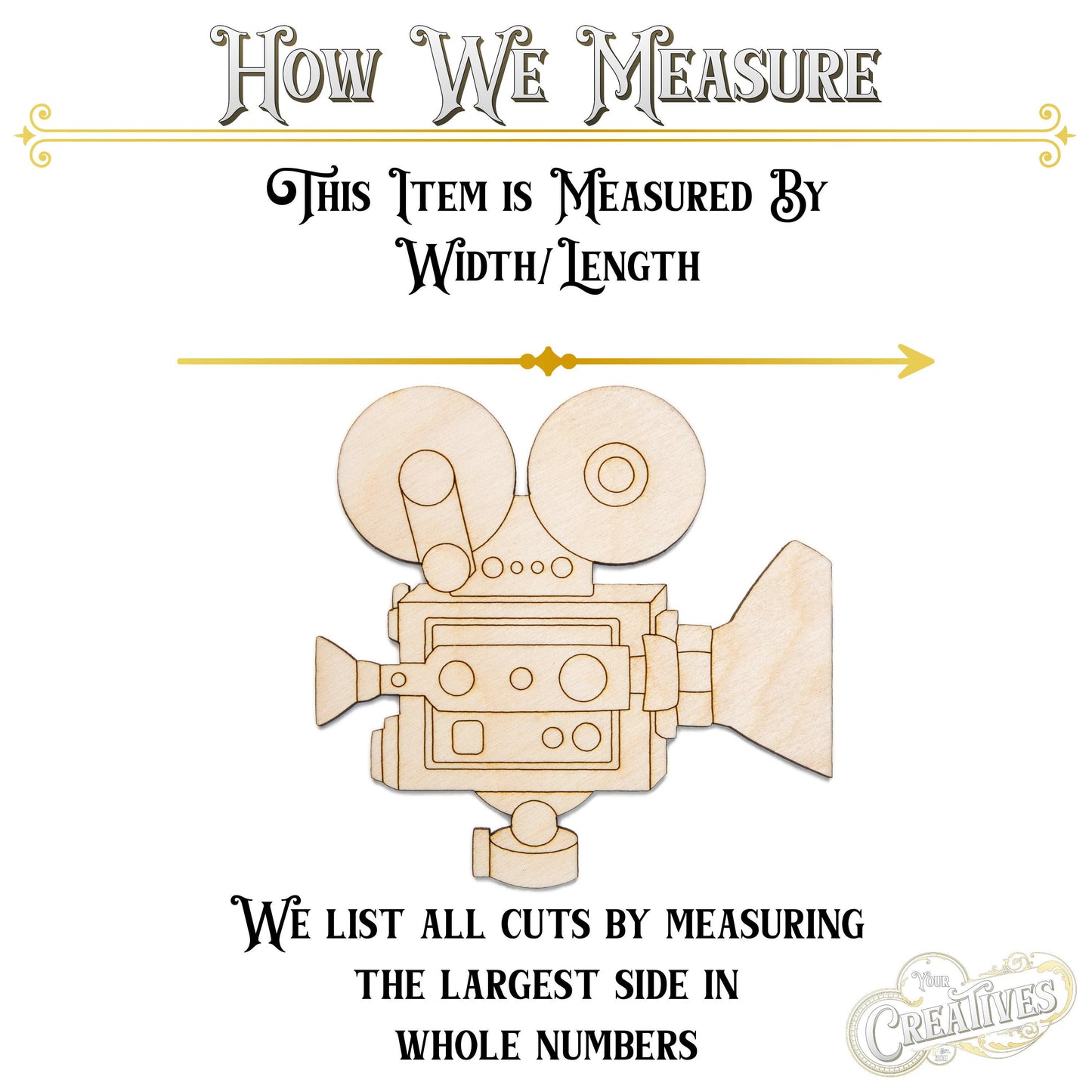 Movie Film Camera Wood Cutout - Laser Cut Unfinished Craft Shape - Multiple Sizes