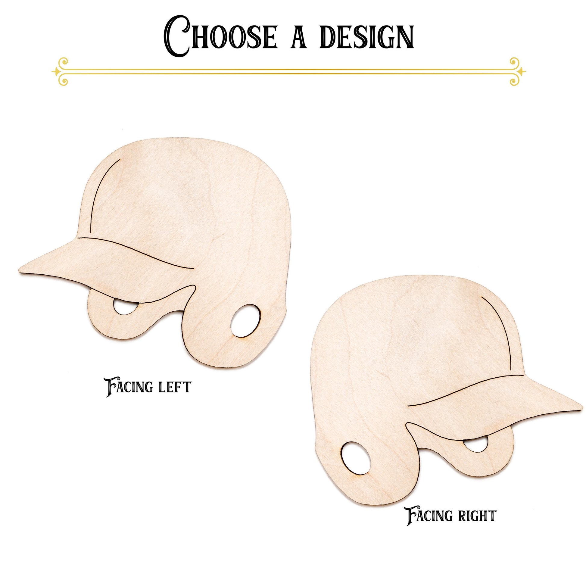 Baseball Helmet Detailed Wood Cutout - Laser Cut Unfinished Craft Shape - Multiple Sizes