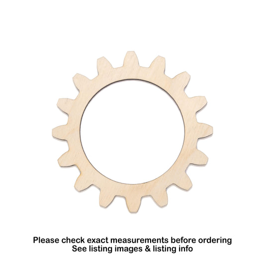 Open Gear 16 Tooth Chunky Teeth Wood Cutout - Laser Cut Unfinished Craft Shape - Multiple Sizes