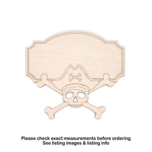 Pirate Sign With Skull And Crossbones Wood Cutout - Laser Cut Unfinished Craft Shape - Multiple Sizes