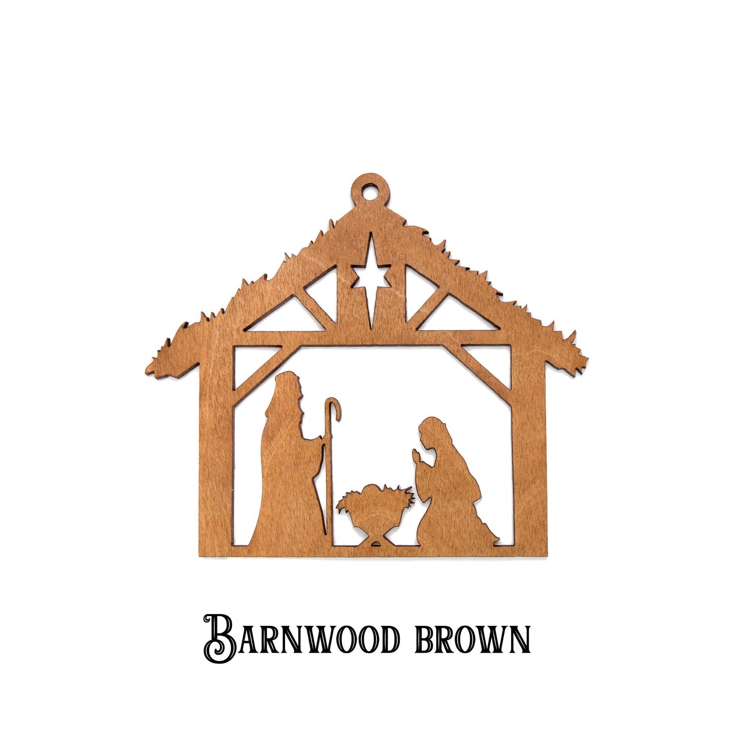 Nativity Scene Stained Wood Ornament - Laser Cut Holiday Craft Shape