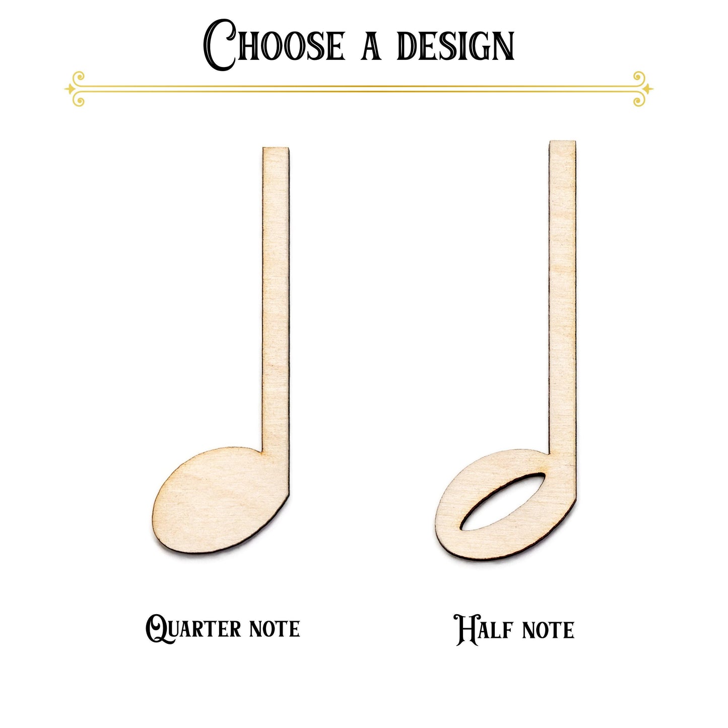 Music Notes Quarter and Half Notes Wood Cutout - Laser Cut Unfinished Craft Shape - Multiple Sizes