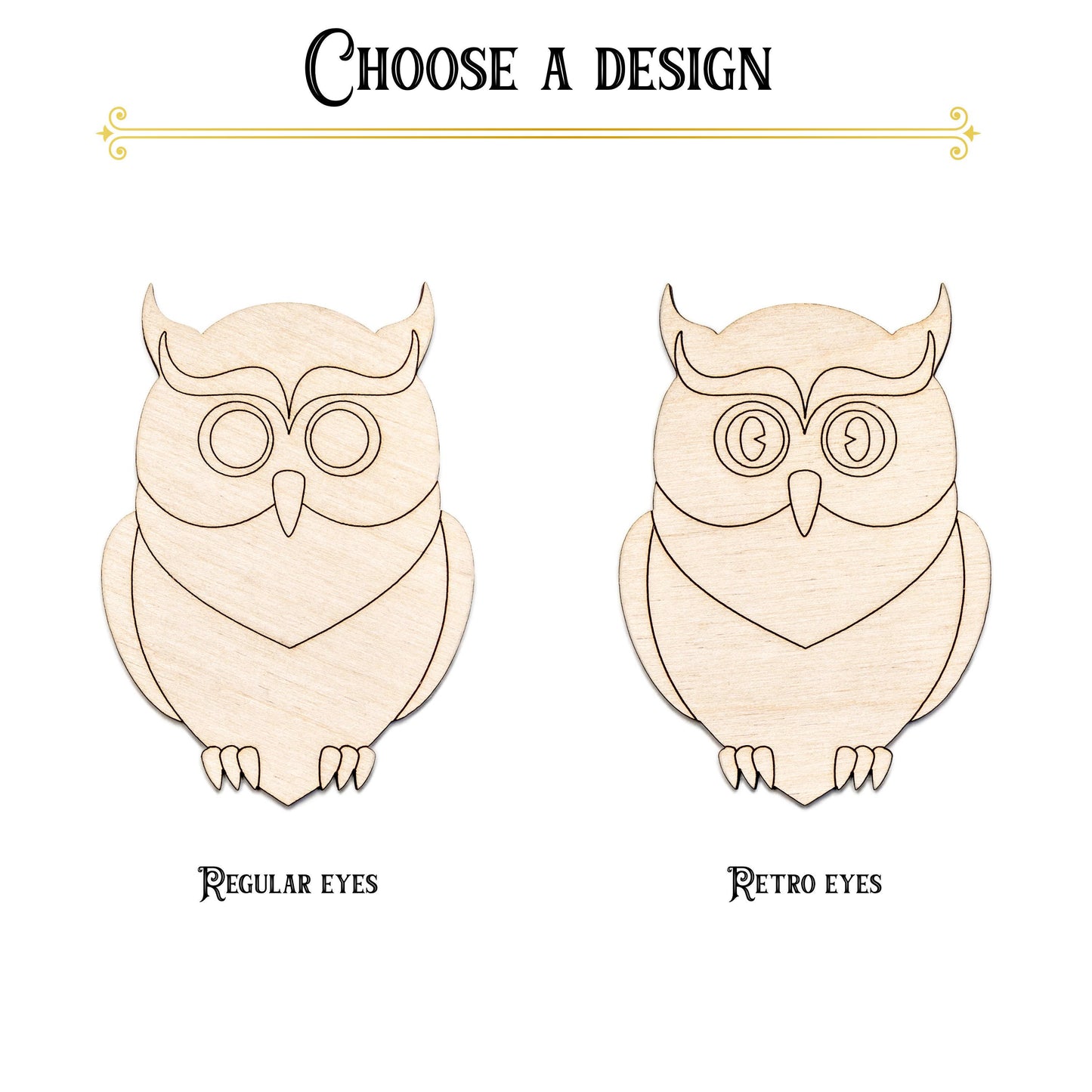 Owl Detailed Wood Cutout - Laser Cut Unfinished Craft Shape - Multiple Sizes