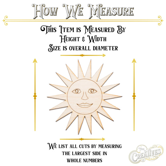Smiling Sun Wood Cutout - Laser Cut Unfinished Craft Shape - Multiple Sizes