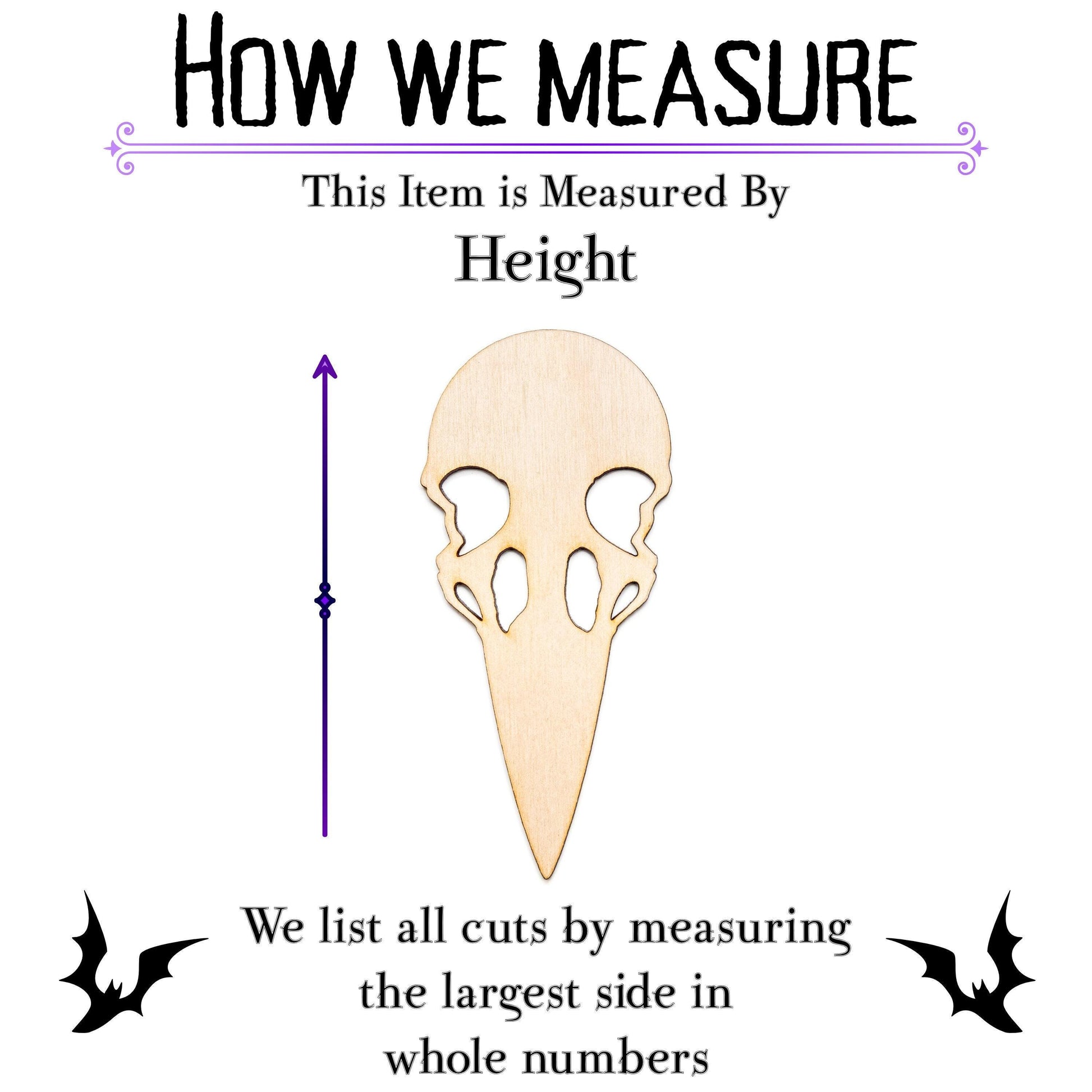 Crow Skull Wood Cutout - Laser Cut Unfinished Craft Shape - Multiple Sizes