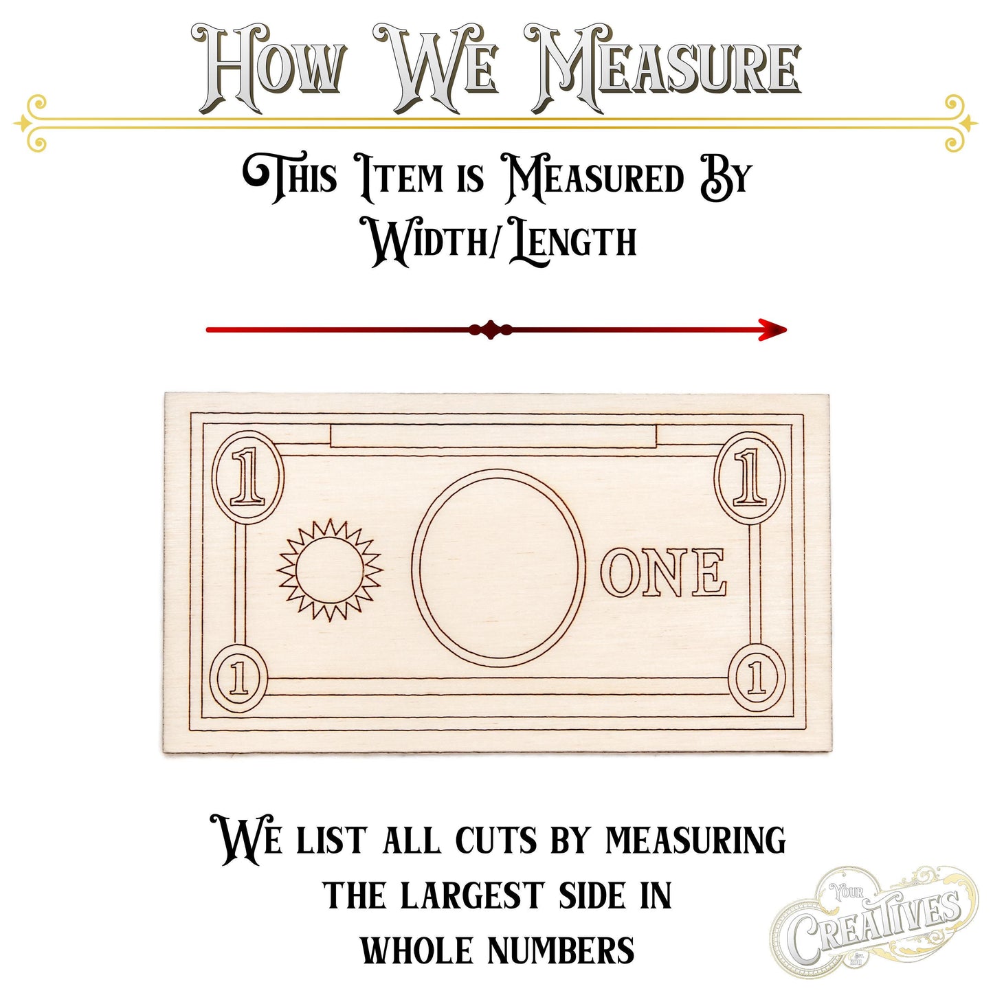 One Dollar Bill Wood Cutout - Laser Cut Unfinished Craft Shape - Multiple Sizes