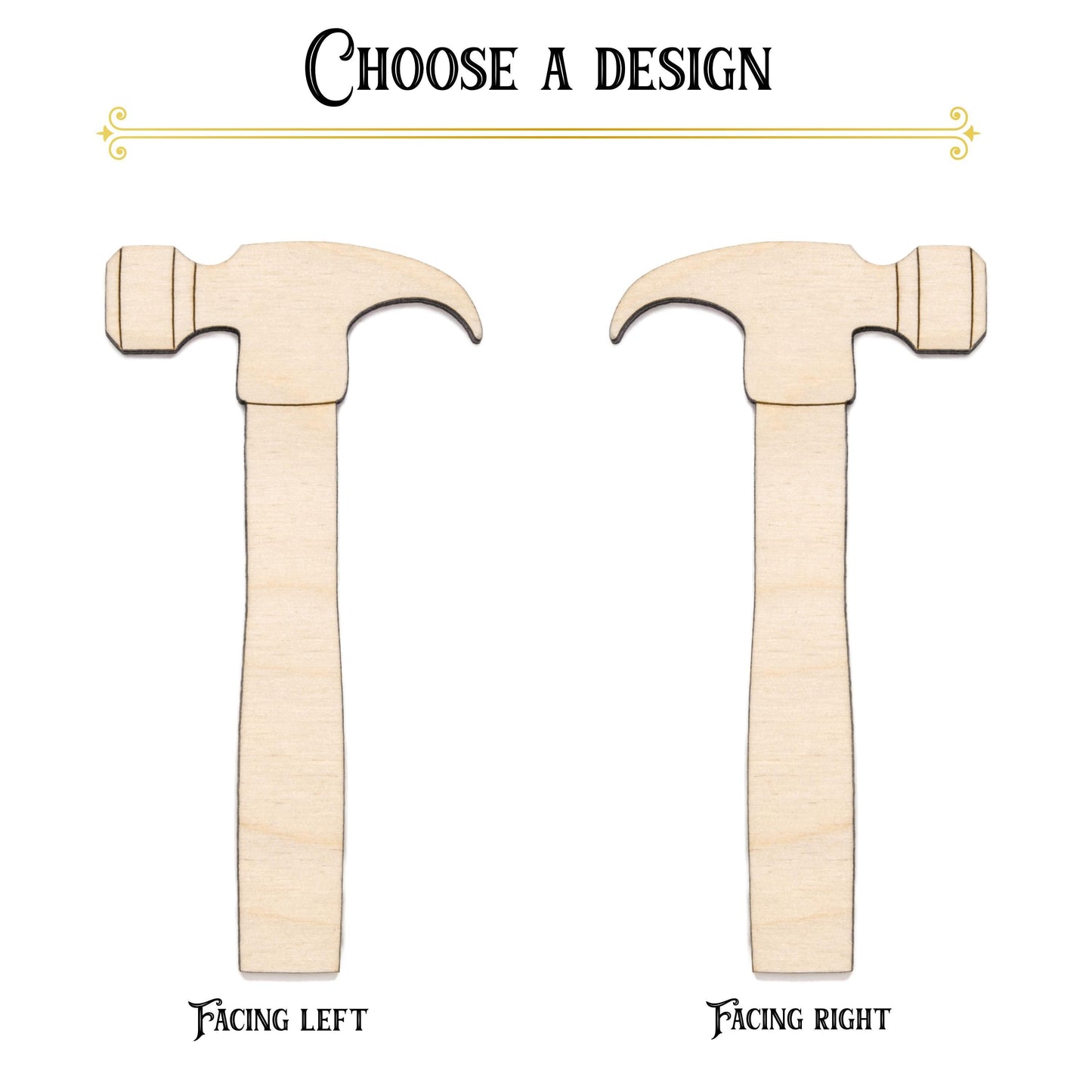 Hammer Detailed Wood Cutout - Laser Cut Unfinished Craft Shape - Multiple Sizes