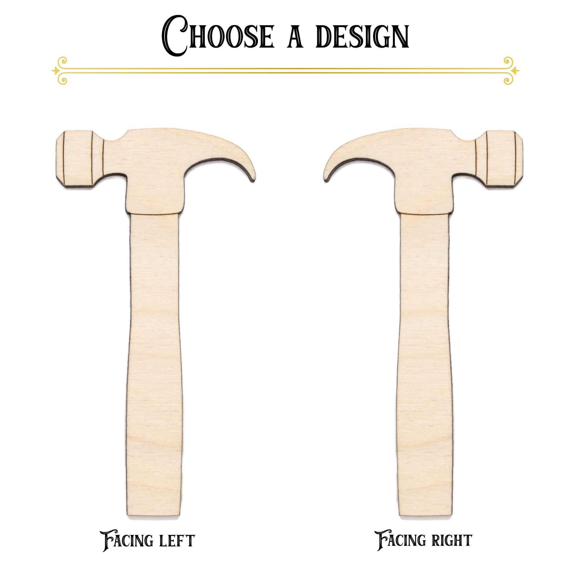 Hammer Detailed Wood Cutout - Laser Cut Unfinished Craft Shape - Multiple Sizes