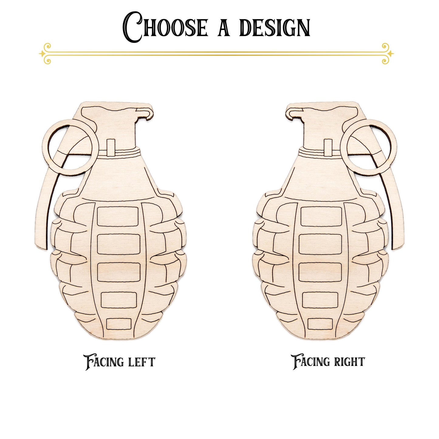 Grenade Detailed Wood Cutout - Laser Cut Unfinished Craft Shape - Multiple Sizes