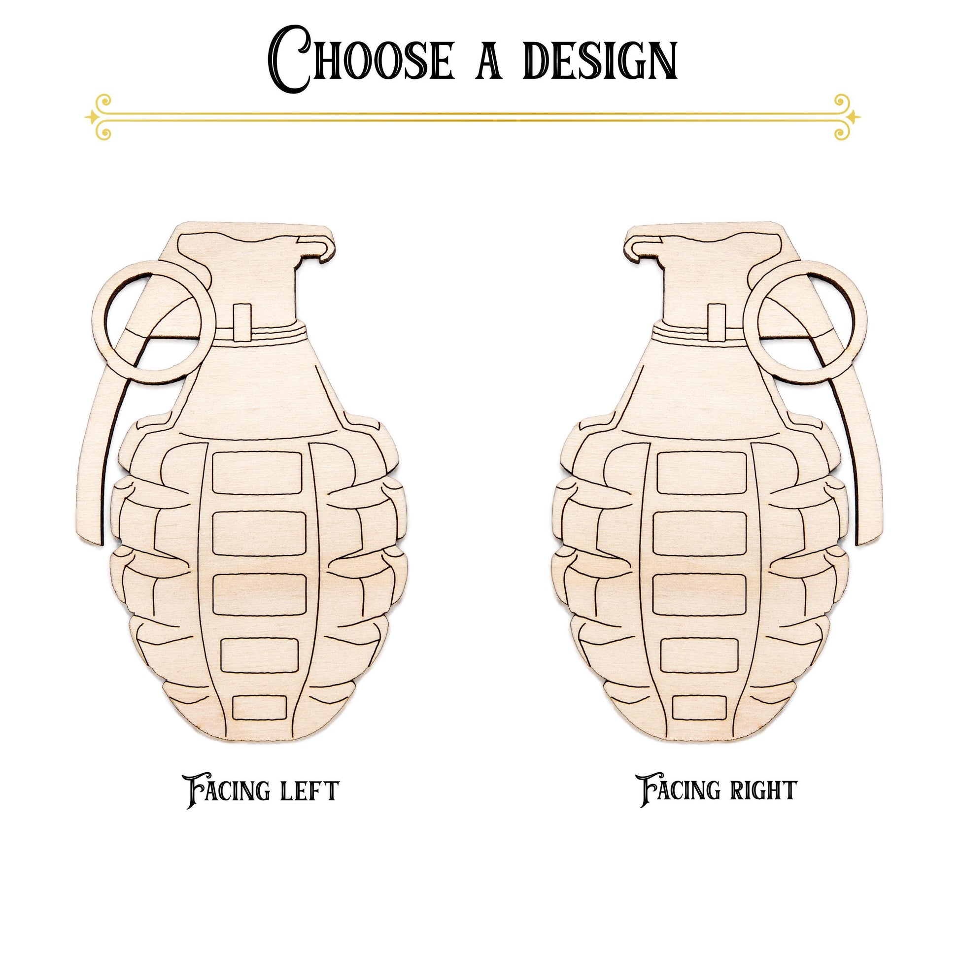 Grenade Detailed Wood Cutout - Laser Cut Unfinished Craft Shape - Multiple Sizes