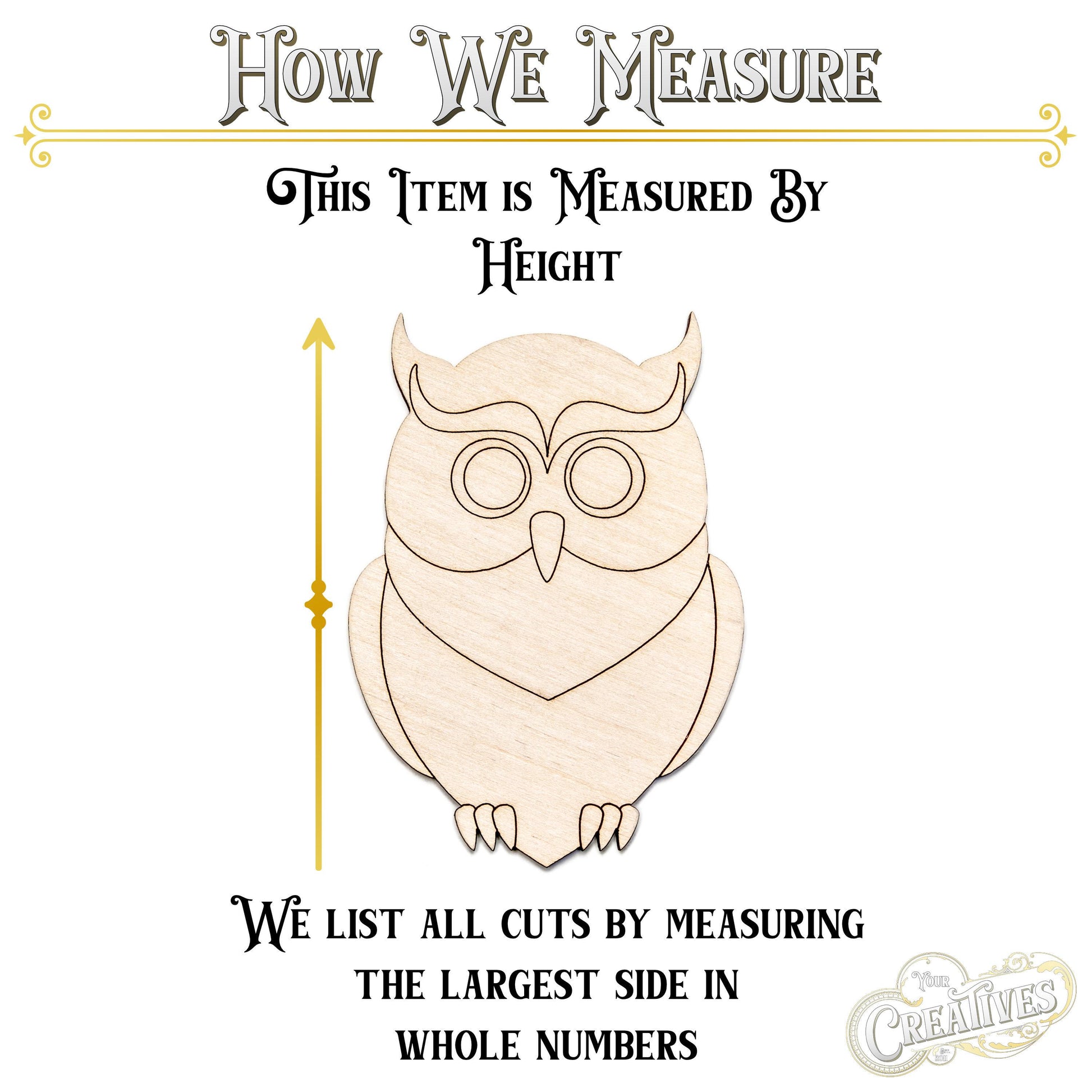 Owl Detailed Wood Cutout - Laser Cut Unfinished Craft Shape - Multiple Sizes
