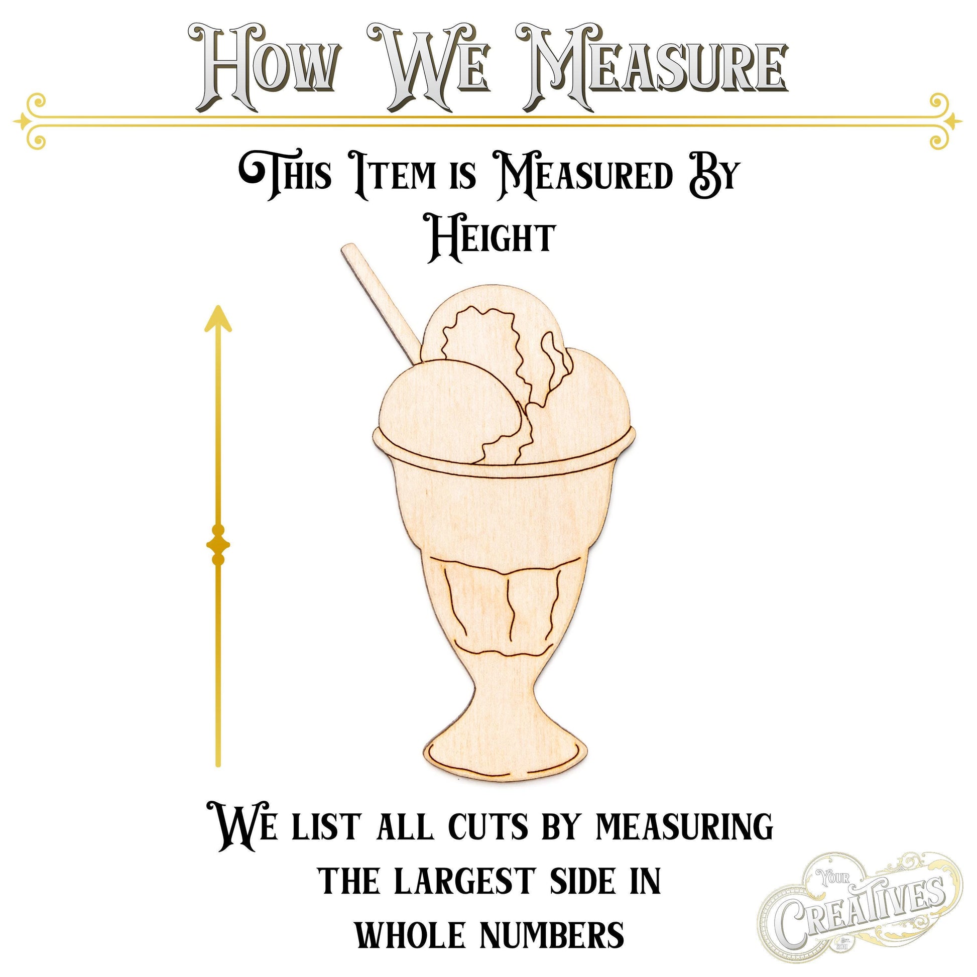 Ice Cream Sundae Wood Cutout - Laser Cut Unfinished Craft Shape - Multiple Sizes