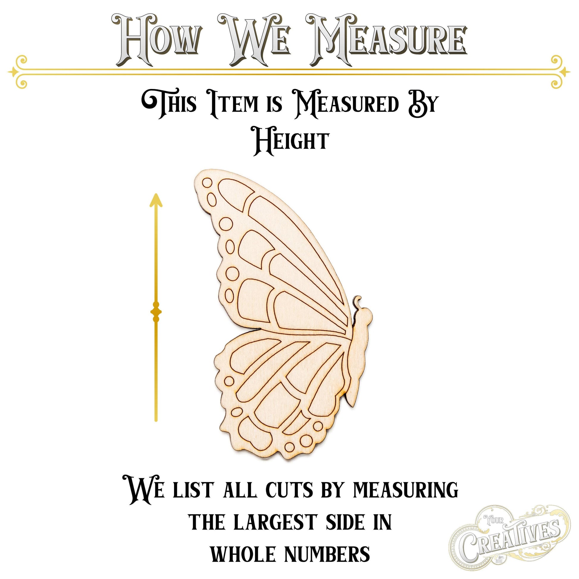 Butterfly Side Profile Wood Cutout - Laser Cut Unfinished Craft Shape - Multiple Sizes