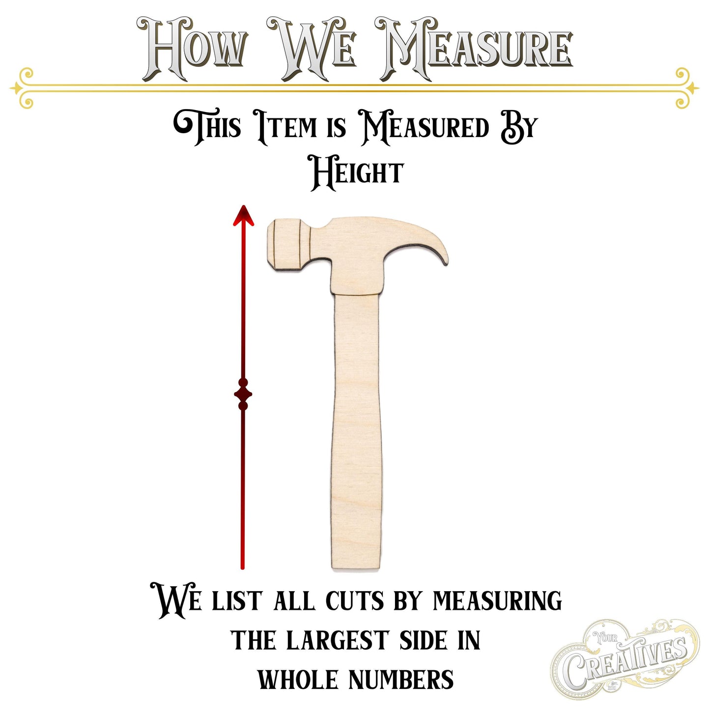 Hammer Detailed Wood Cutout - Laser Cut Unfinished Craft Shape - Multiple Sizes