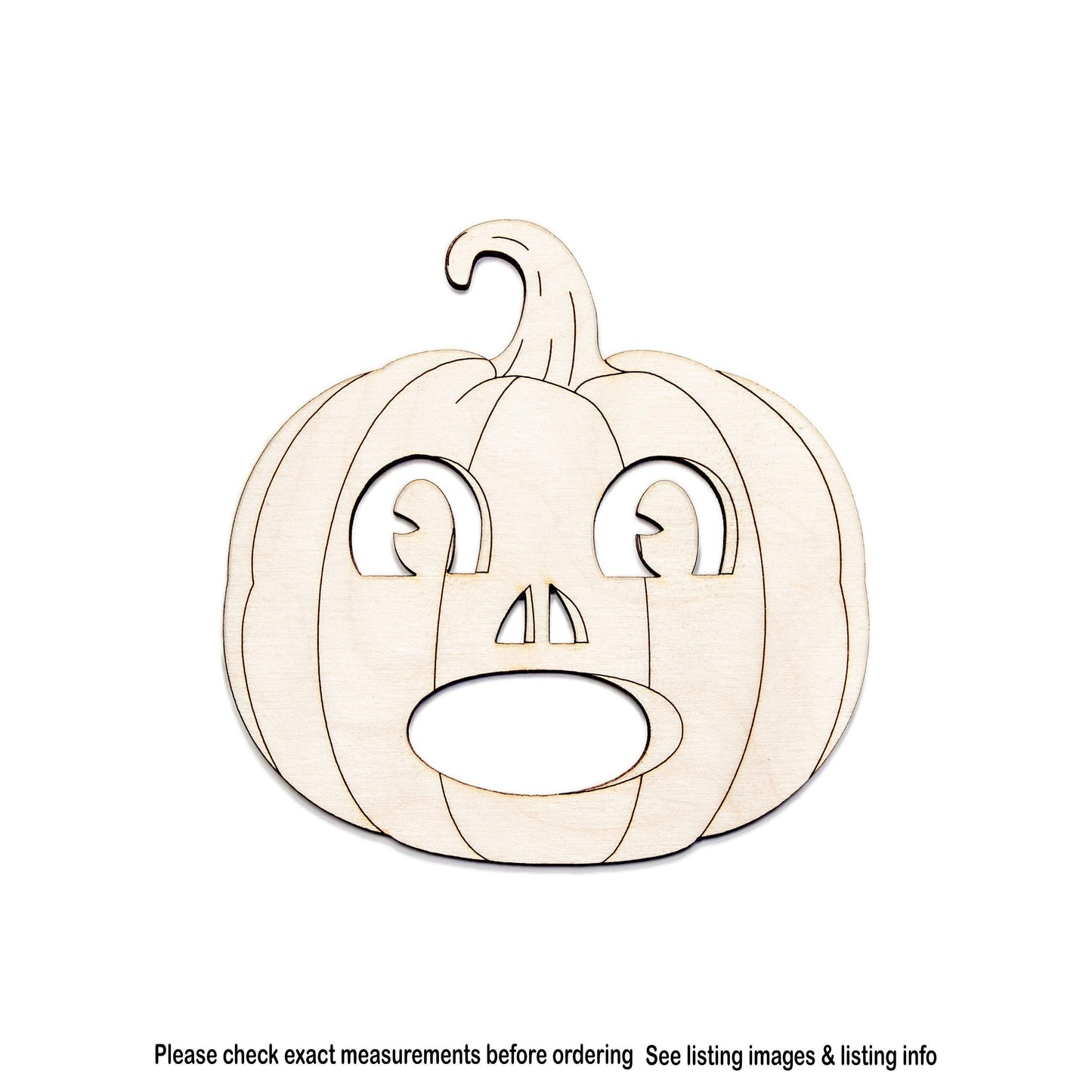 Scared Jack O Lantern Wood Cutout - Laser Cut Unfinished Craft Shape - Multiple Sizes
