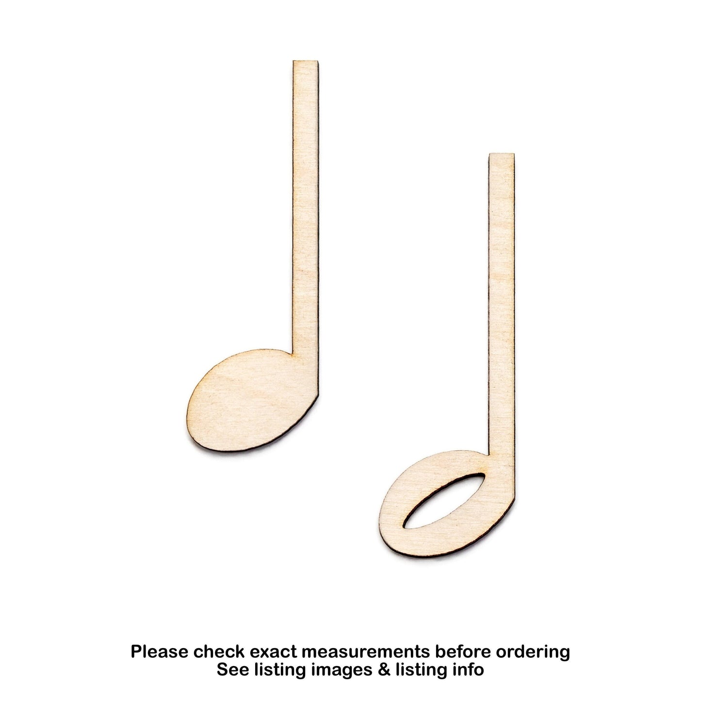 Music Notes Quarter and Half Notes Wood Cutout - Laser Cut Unfinished Craft Shape - Multiple Sizes