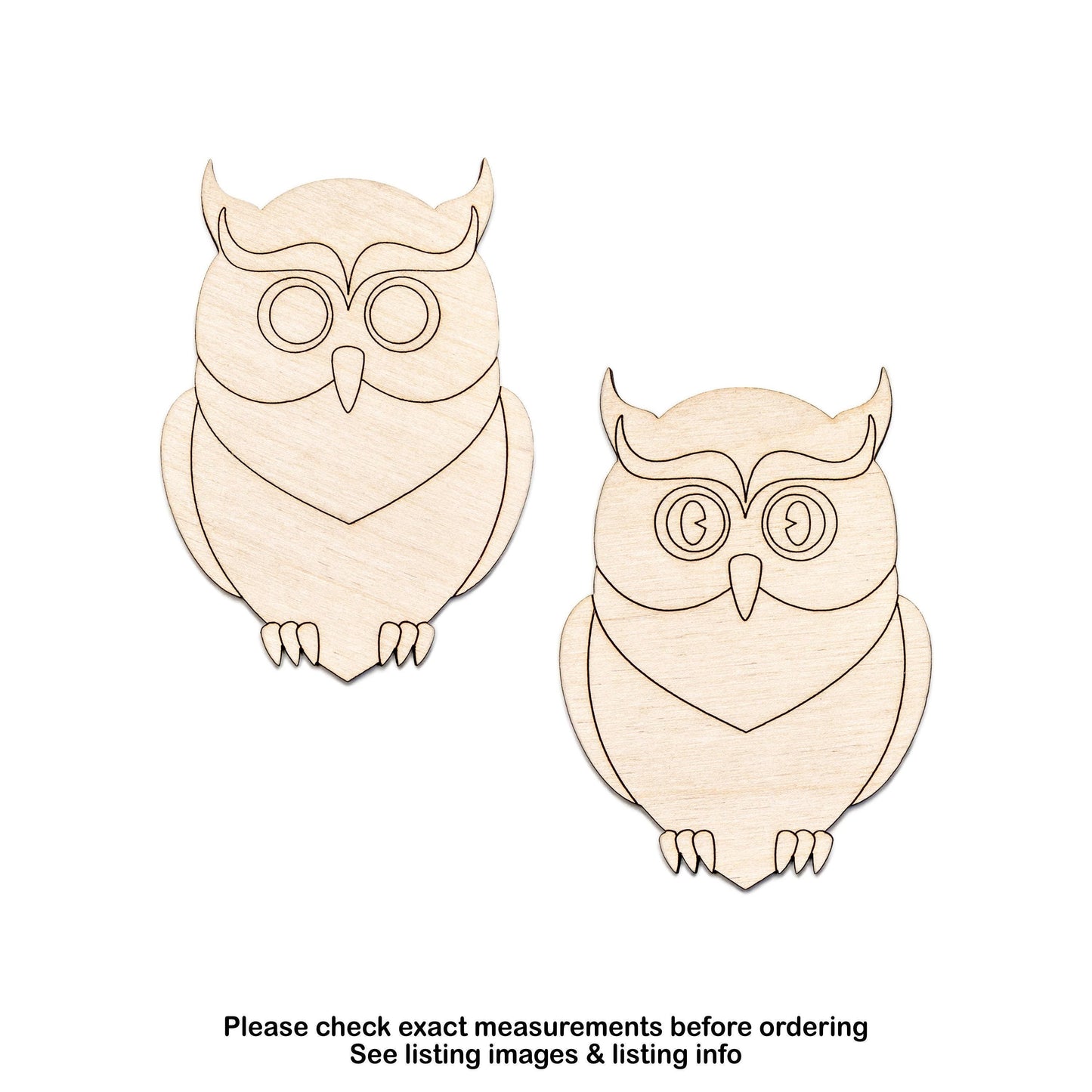 Owl Detailed Wood Cutout - Laser Cut Unfinished Craft Shape - Multiple Sizes